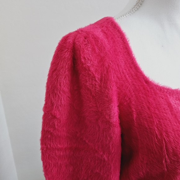 🆕️Free People Moonbeam Cropped Boho-Chic Sweater Raspberry Pop Pink SZ Medium - Picture 7 of 14